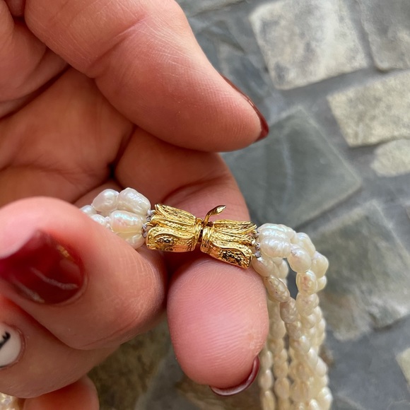 Freshwater Multi-Strand Pearl 14K Gold Plated Necklace - Picture 7 of 10